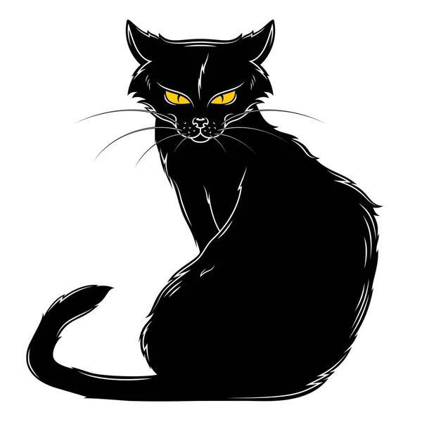 Kara kedi vektör tasarımı, şanssız kara kedi, cadılar bayramında cadı maskotu.