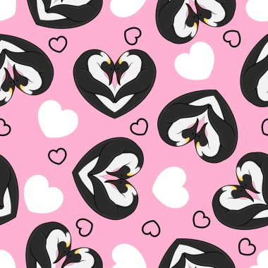 heart shaped penguin pattern vector design, heart shaped animal pattern