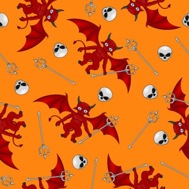 Devils pattern vector design with skull and trident, demon pattern for Halloween