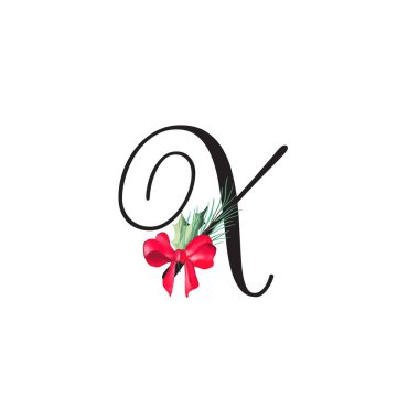 Ağaç dalları ve koni ile X vektör bayramı illüstrasyonu. Çiçekli alfabe mutlu noeller. Monogram baş harfleri tebrik kartı, logo ve poster için mükemmeldir. Beyaz arkaplanda izole 