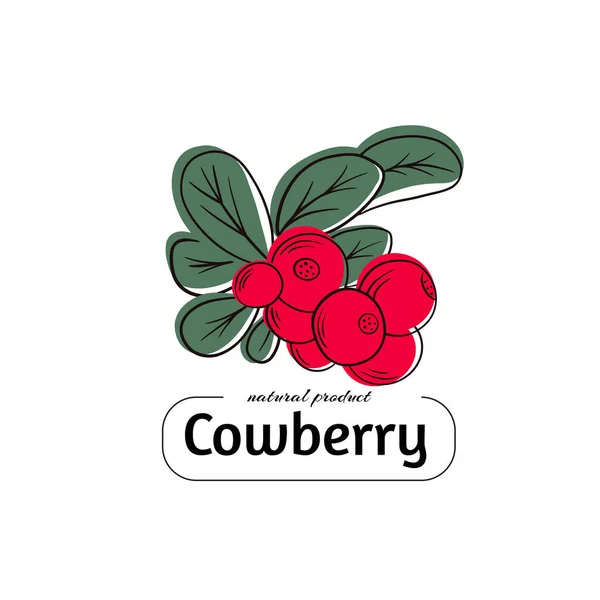 Cowberry rossi sul gambo con le foglie icona vettoriale piatta. — Vettoriale Stock
