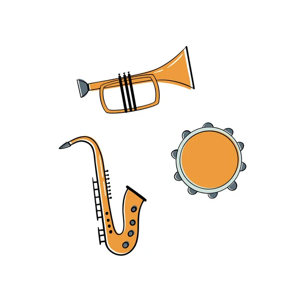 Eine Reihe Von Musikinstrumenten Enthält Ikonen Wie Saxophon Horn Tamburin — Stockvektor