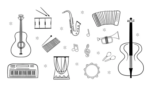 Instrumentos Musicales Dibujados Mano Estilo Dibujos Animados Ilustración Vectorial Estilo — Vector de stock