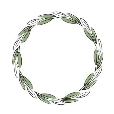 Vektör dekoratif çelenk zeytin dalı. Ambalaj etiketleri için