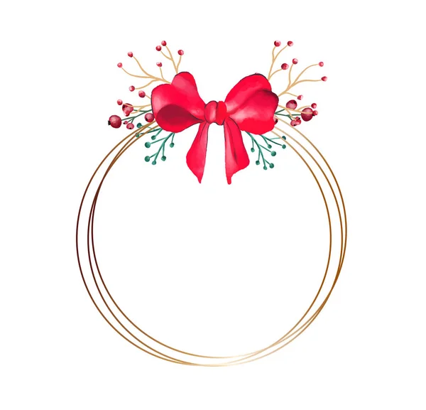 Corona de Navidad redonda vectorial con flores de invierno aisladas en blanco. — Vector de stock