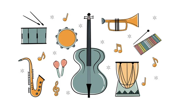 Instrumentos musicales - objetos de diseño plano colorido — Vector de stock