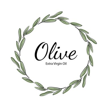 Vektör dekoratif çelenk zeytin dalı. Ambalaj etiketleri için