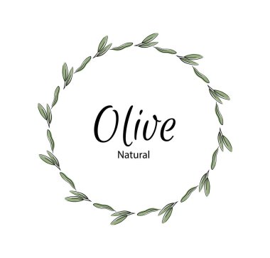 Vektör dekoratif çelenk zeytin dalı. Ambalaj etiketleri için