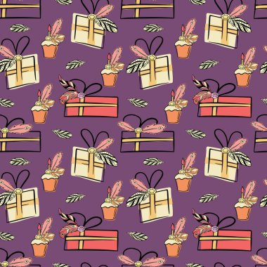 Doğum günün kutlu olsun. Tekstil, kumaş, çocuk odası tasarımı için renkli çizimler. Boho biçiminde parlak vektör illüstrasyonu