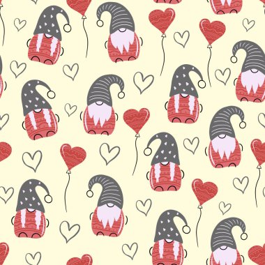 Valentine cüceleri kusursuz desenli, cücelerle desenli. Vektör illüstrasyonu
