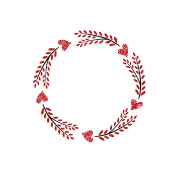 Aşk kalp şeklinde sınır. Kalpler yuvarlak çelenk şeklinde, sevgililer günü selamları, romantik sevimli sevimli vektör çerçeve şablonu