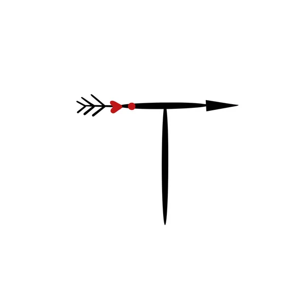 英语字母T 用心形和箭头表示的拉丁字母字母 儿童平面字母表向量集 爱春天字体 — 图库矢量图片