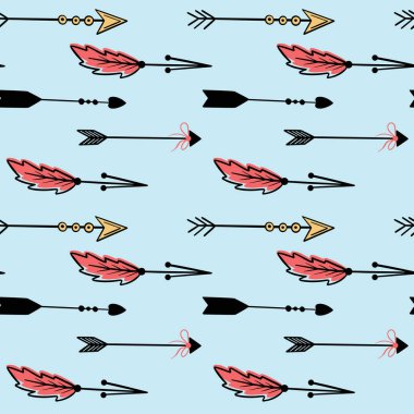Boho okları pürüzsüz desen. Tekstil, kumaş, kağıt, çocuk odası tasarımı için renkli çizimler. Parlak vektör illüstrasyonu
