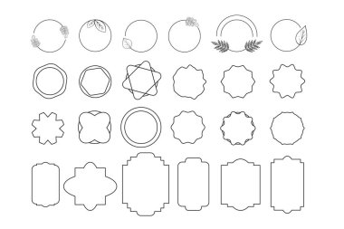 Vektör el çizimi logo tasarımı elementleri, geometrik çiçek çerçeveleri, kenarlar, çelenkler, ayrıntılı dekoratif çizimler. Moda Çizgisi Çizimi, çizgi sanatı tarzı