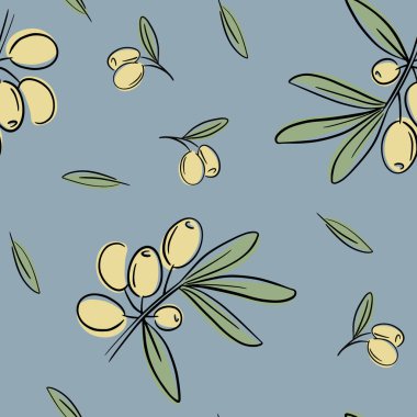 Zeytinli, dallı ve yapraklı kusursuz desen kozmetik ürünleri, organik ürünler ve ambalaj tasarımı için. Sağlıklı yaşam tarzı, organik.