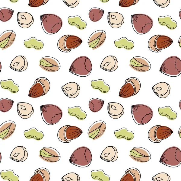 El çizimi, fındık, fıstık, badem, fındık, fındık, fındık, fındık, fındık. Vektör çizimi. Grafik biçimi etiketindeki ögeler, etiket, menü, paket