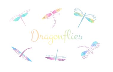 Farklı pastel yusufçuklar. Vektör çizimi. Düz biçim