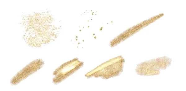 Набор Мазков Векторной Золотой Краски Блестящие Элементы Изолированы Белом Фоне — стоковый вектор