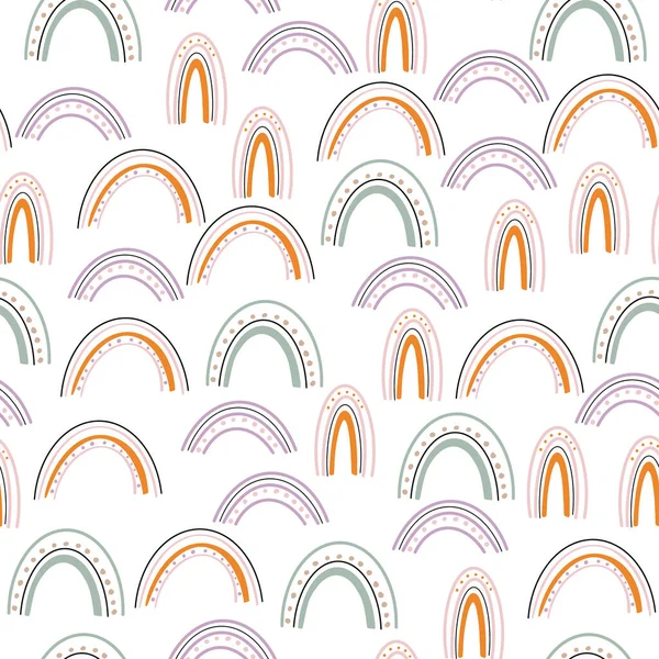Gökkuşağı, kalp, kelebek desenli kusursuz desen. El çizimi hoş bir doku. Modern süs vektörü. Kumaş ya da çocukça tasarım için mükemmel