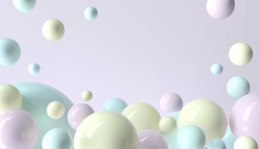 Kabarcık partili 3 boyutlu pembe arkaplan dokusu. Ürün görüntüleme, arkaplan, web sitesi afişi için gerçekçi 3D görüntüleme. Pastel renkli balonlardan oluşan parlak küreli minimal model..