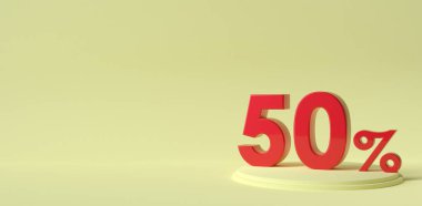 50 'ye kadar indirimli mega satış, yaratıcı poster, afiş ya da el ilanı tasarımı, metin için 3D basım arkaplanı