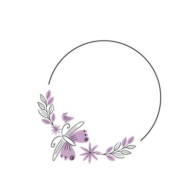 Floral hand drawn wreath with flowers, leaves and quote about nature. Vintage poster, circular frame with doodle flowers and herbs. Vector illustration