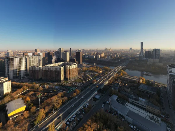 Une Vue Panoramique Des Gratte Ciel Affaires Ville Matin Brouillard — Photo