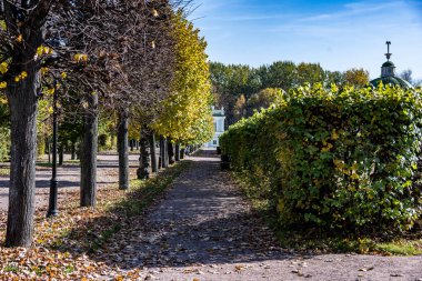 Moskova 'daki eski müze ve park kompleksi. Sonbaharın başında güneşli bir günde. 
