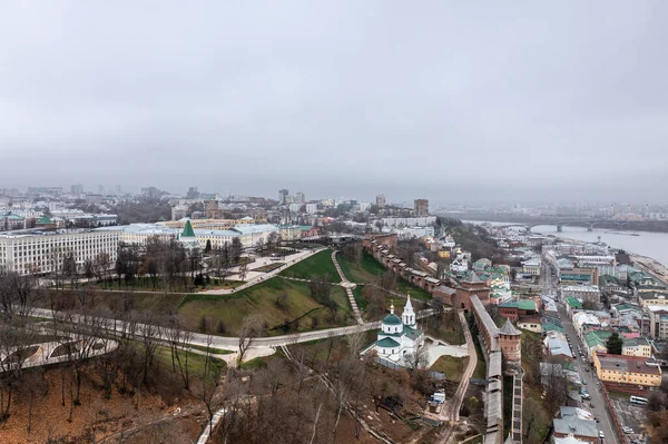 Panoramic View Drone Historical Center Nizhny Novgorod Cloudy Autumn Day — Stock Photo, Image