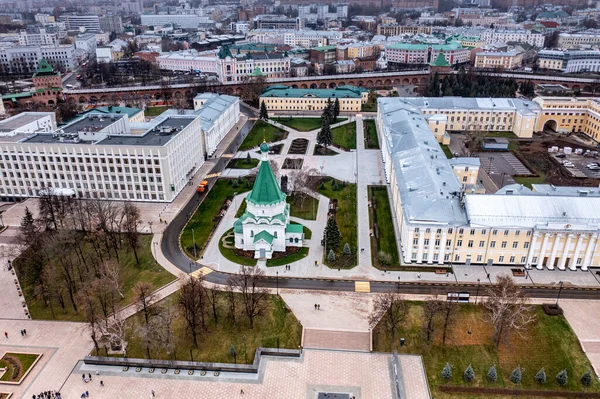 Panoramiczny Widok Drona Historycznego Centrum Niżnego Nowogrodu Pochmurny Jesienny Dzień — Zdjęcie stockowe