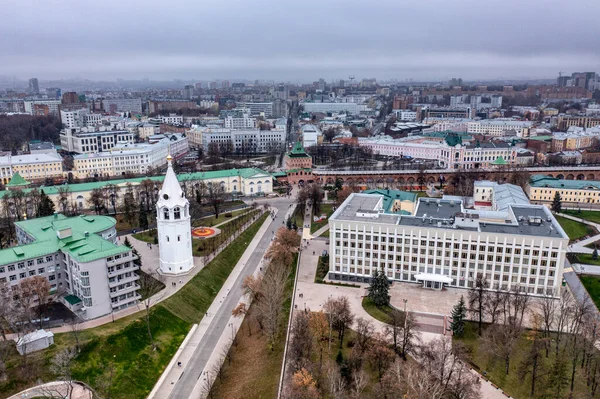 Панорамний Вид Дрона Історичного Центру Нижнього Новгорода Похмурий Осінній День — стокове фото