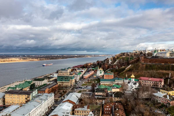 Панорамный Вид Беспилотника Исторического Центра Нижнего Новгорода Облачный Осенний День — стоковое фото