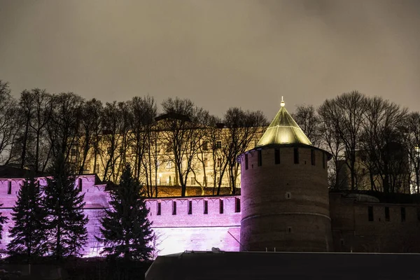 Історичний Центр Біля Каменю Кремль Вночі Нижньому Новгороді — стокове фото