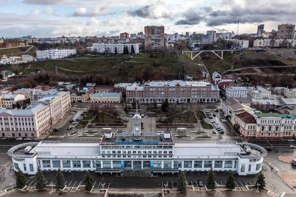 Панорамний Вид Дрона Історичного Центру Нижнього Новгорода Похмурий Осінній День Стокове Зображення