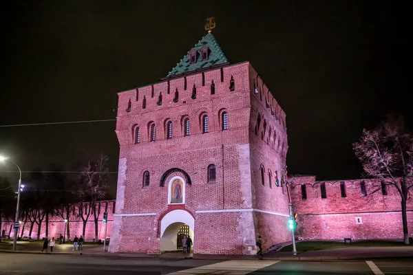 Historisch Centrum Bij Het Stenen Kremlin Nachts Nizjni Novgorod — Stockfoto