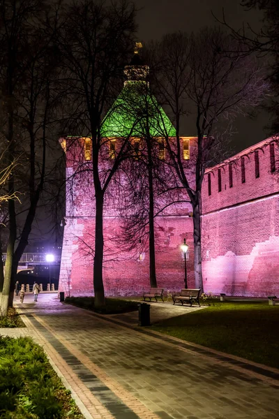 Исторический Центр Возле Каменного Кремля Ночью Нижнем Новгороде — стоковое фото