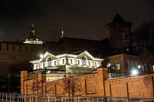 Исторический Центр Возле Каменного Кремля Ночью Нижнем Новгороде — стоковое фото