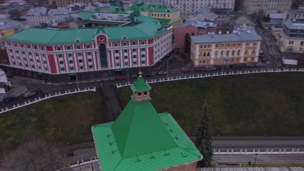 Panoramautsikt Från Drönare Den Gamla Delen Staden Med Kreml Nizhny — Stockvideo