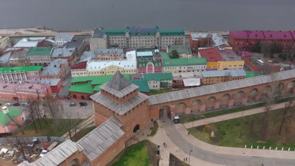 Panoramautsikt Från Drönare Den Gamla Delen Staden Med Kreml Nizhny — Stockvideo