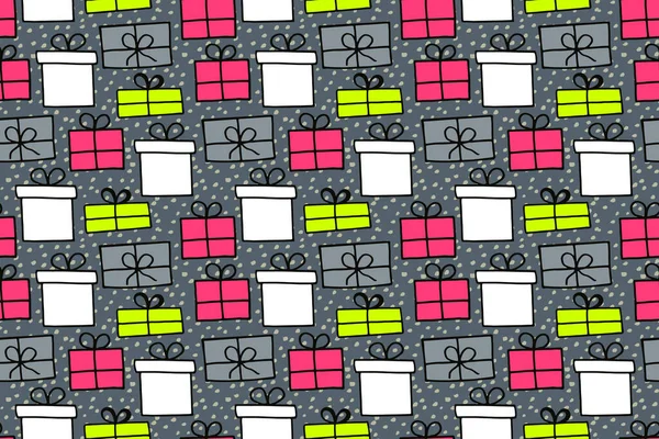 Vivid Vector Seamless Pattern Present Box Tied Bow Nice Design — ストックベクタ