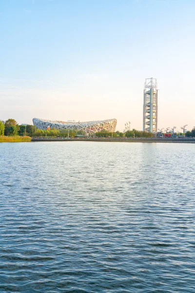 中国北京奥林匹克公园鸟巢和玲珑塔 图库图片