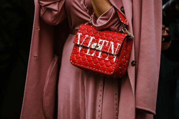 Paris France September 2019 Fashionable Woman Holding Valentino Bag Valentino — стокове фото