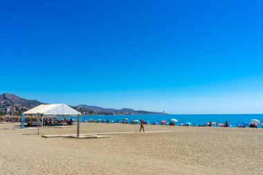 MALAGA, İspanya - 4 Eylül 2022 Malagueta plajı, 4 Eylül 2022