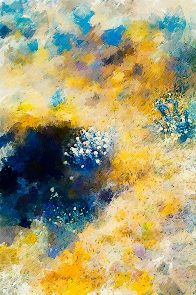 Pittura Digitale Astratta Fiori Selvatici Toni Gialli Pittura Olio Tela — Foto Stock