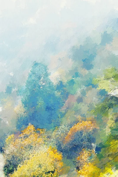 Pintura Digital Árvore Outono Com Folhas Amarelas — Fotografia de Stock