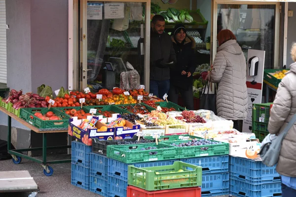 Stánek Ovocem Karmelitermarkt Vídni Rakousku Evropě — Stock fotografie