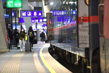 Platform on the new main train station in Vienna at night, Austria, Europe