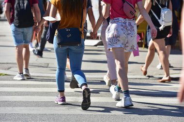 Viyana şehir merkezindeki sokak sahnesinde arkadan birçok kişi