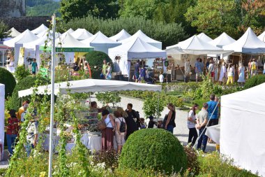 Avusturya, Aşağı Avusturya 'daki Schallaburg Rönesans Şatosu' nun bahçesinde el işi pazarı