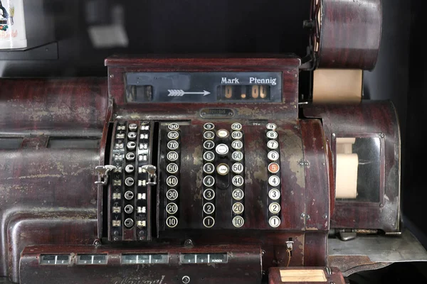 Old Cash Register Dengan Mata Uang Jerman Tua Mark Dan — Stok Foto